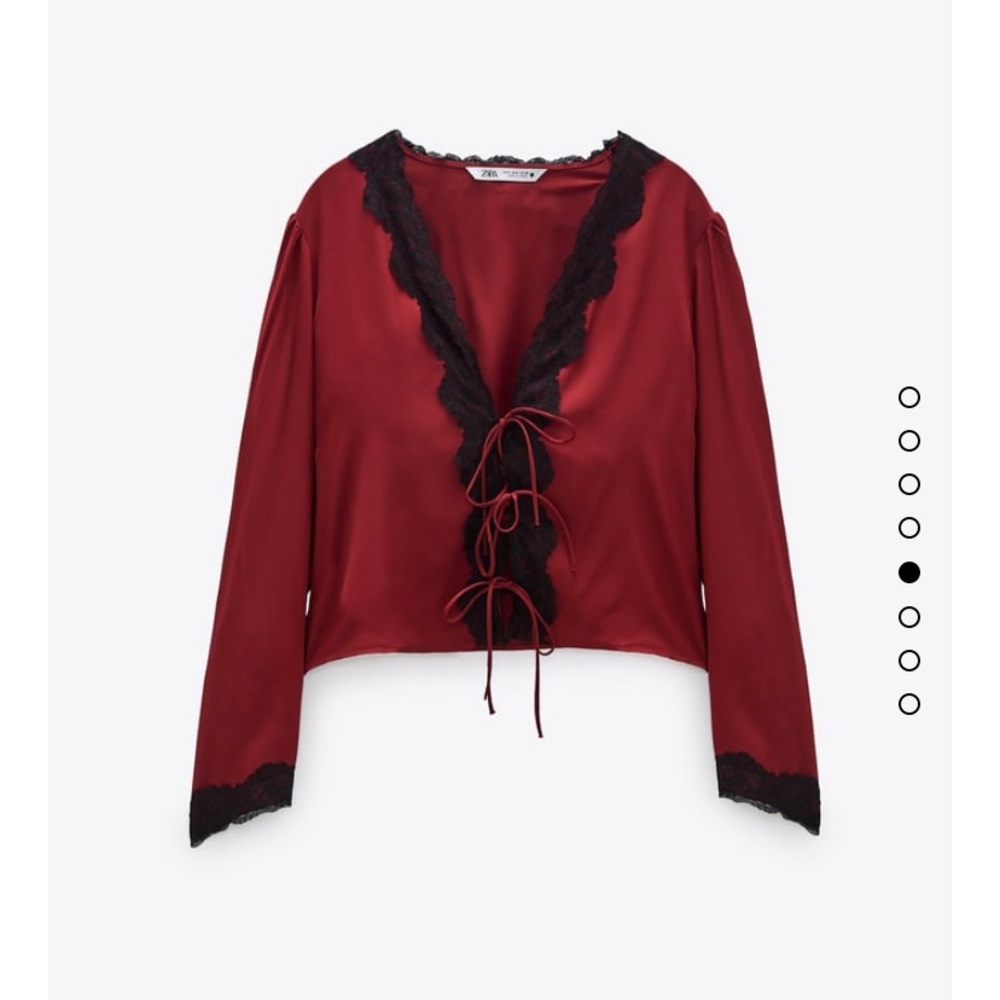 New‎ Zara red and black lace v neck top blouse